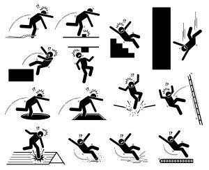 A cartoon depiction of different types of accidents.