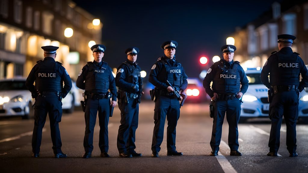 Police standing in the street