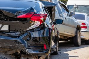 Two vehicles involved in a road traffic accident.