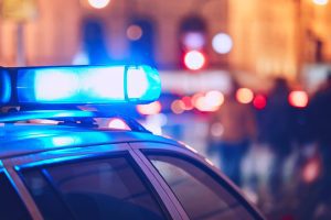 Close up image of police lights on a car. 