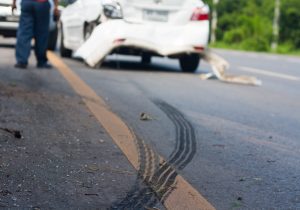 A car has been damaged in a road traffic accident.