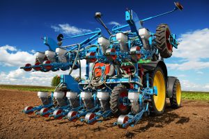 Farm equipment in a field.